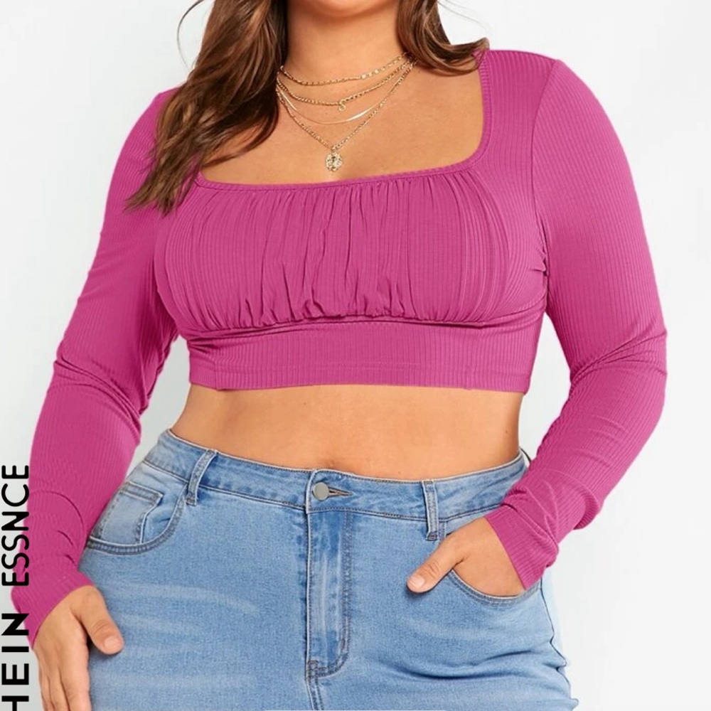 Pink long sleeve crop top